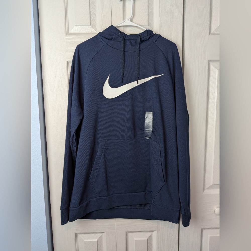 Nike Men's Deep Blue Hoodie with White Swoosh